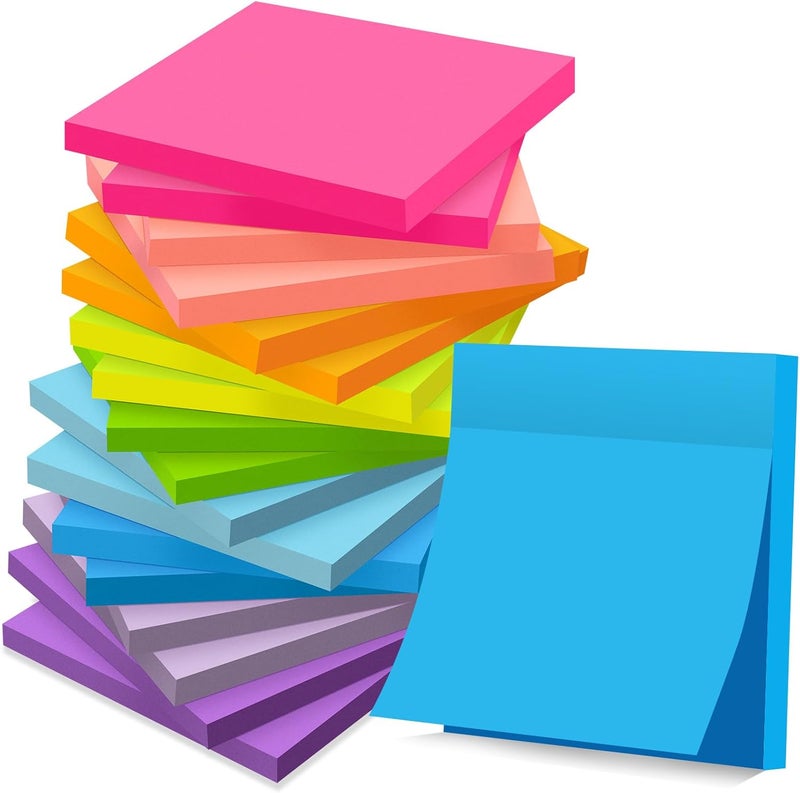 YEECOK (18 Pads) Sticky Notes 3x3 inch, Self-Stick Pads Bright Colors Sticky Note, Recyclable, Easy to Post for Home, Office, Notebook - Image 1